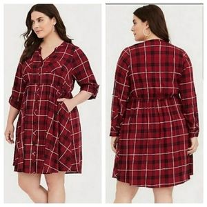 Torrid Plaid Dress Button Down Long Sleeve Dress